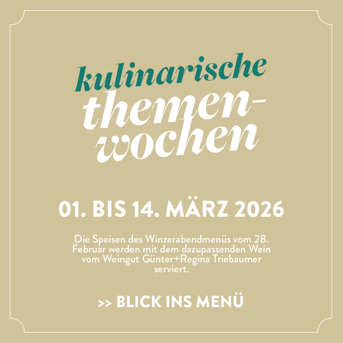 Kulinarische Themenwochen Grafik, 1. bis 14.03.26, Klicke und wirf einen Blick ins Menü